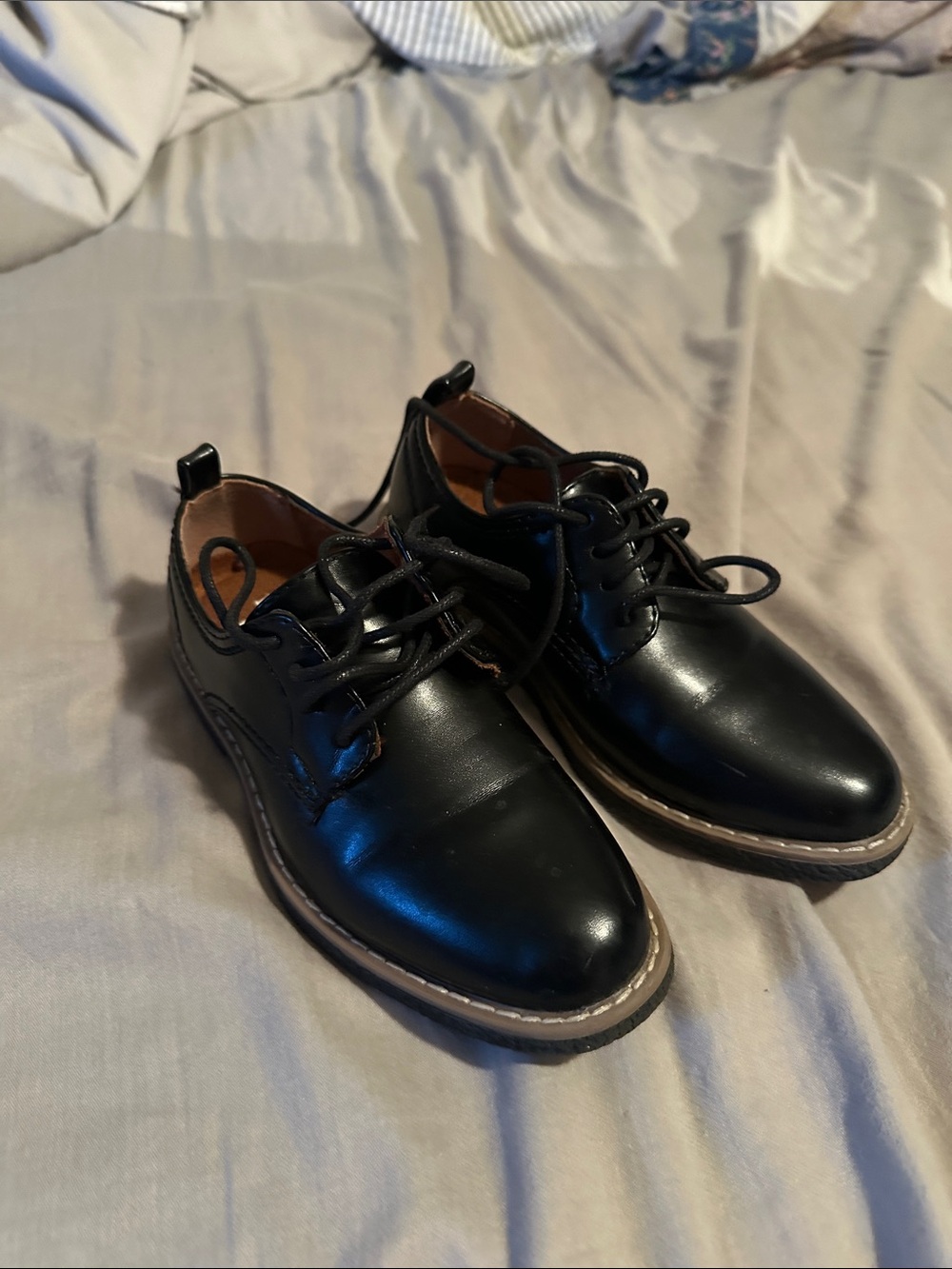 Boys Deer Stags Black Leather Lace-Up Oxfords with Contrast Welt